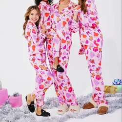 Family Matching Christmas Pajama Sets Heart Print Long Sleeve Tops Elastic Waist Pants Loungewear Sleepwear Xmas Look Outfits