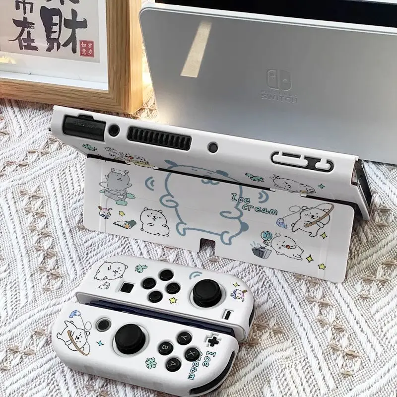 Anime Self Mocking Bear for Switch OLED Protective Case Cute Drop Proof Game Console Accessory Hard Shell Cartoon Design Kawaii