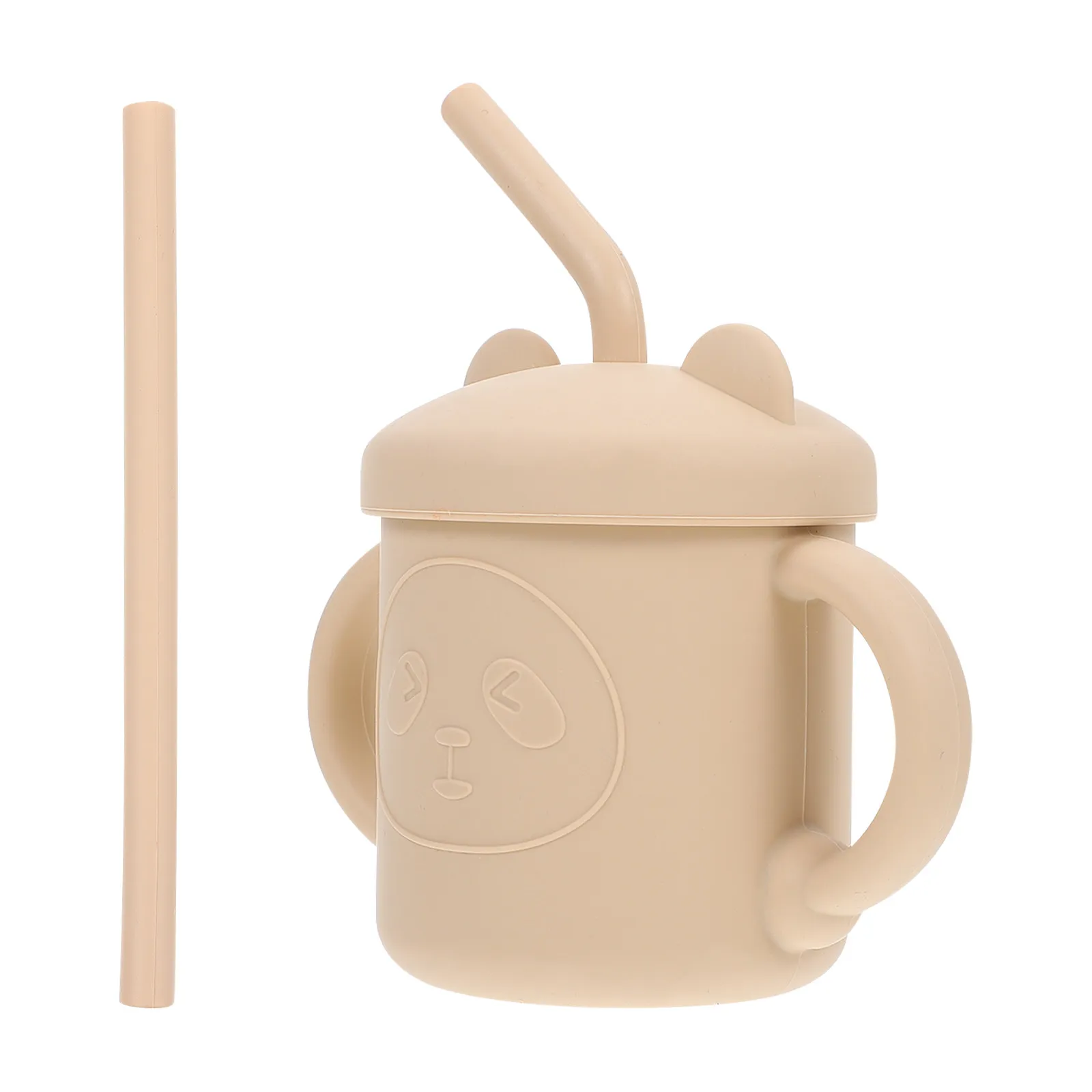 

Bear Shaped Silicone Straw Cup for Toddlers and Babies Training to Drink Water Flexible Gentle on Gums Drop Resistant Kids Water