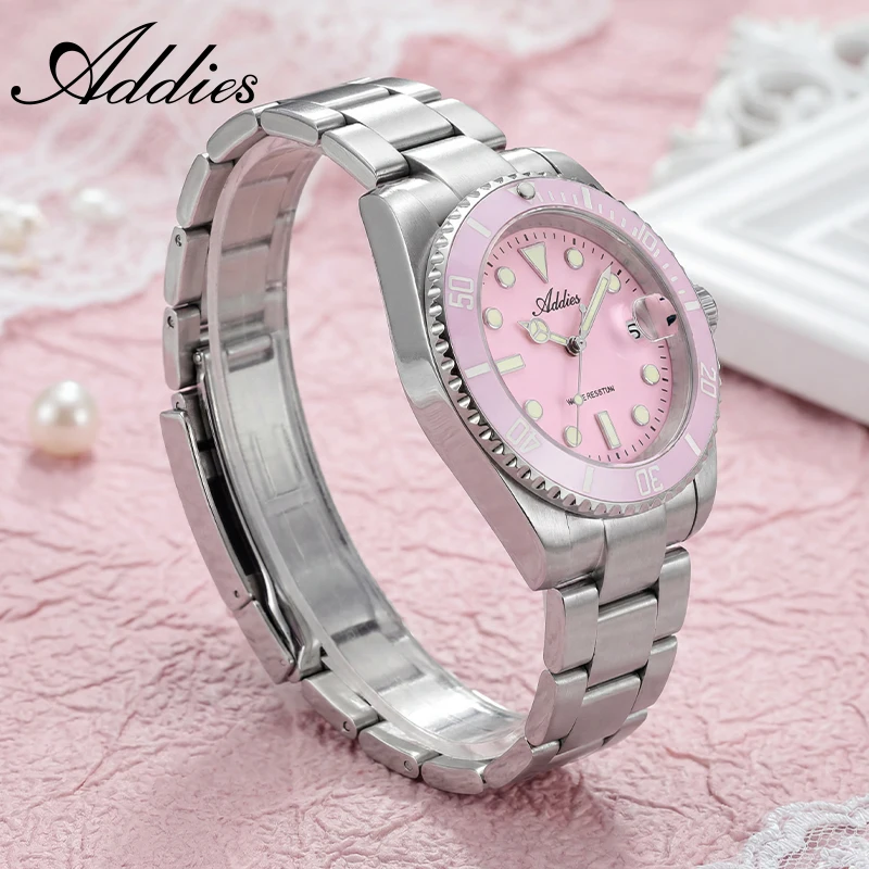 ADDIES Date Display Lady Quartz Watch Ceramic Bezel Waterproof Super Luminous Watches Hight Quality Stainless Steel Wristwatch