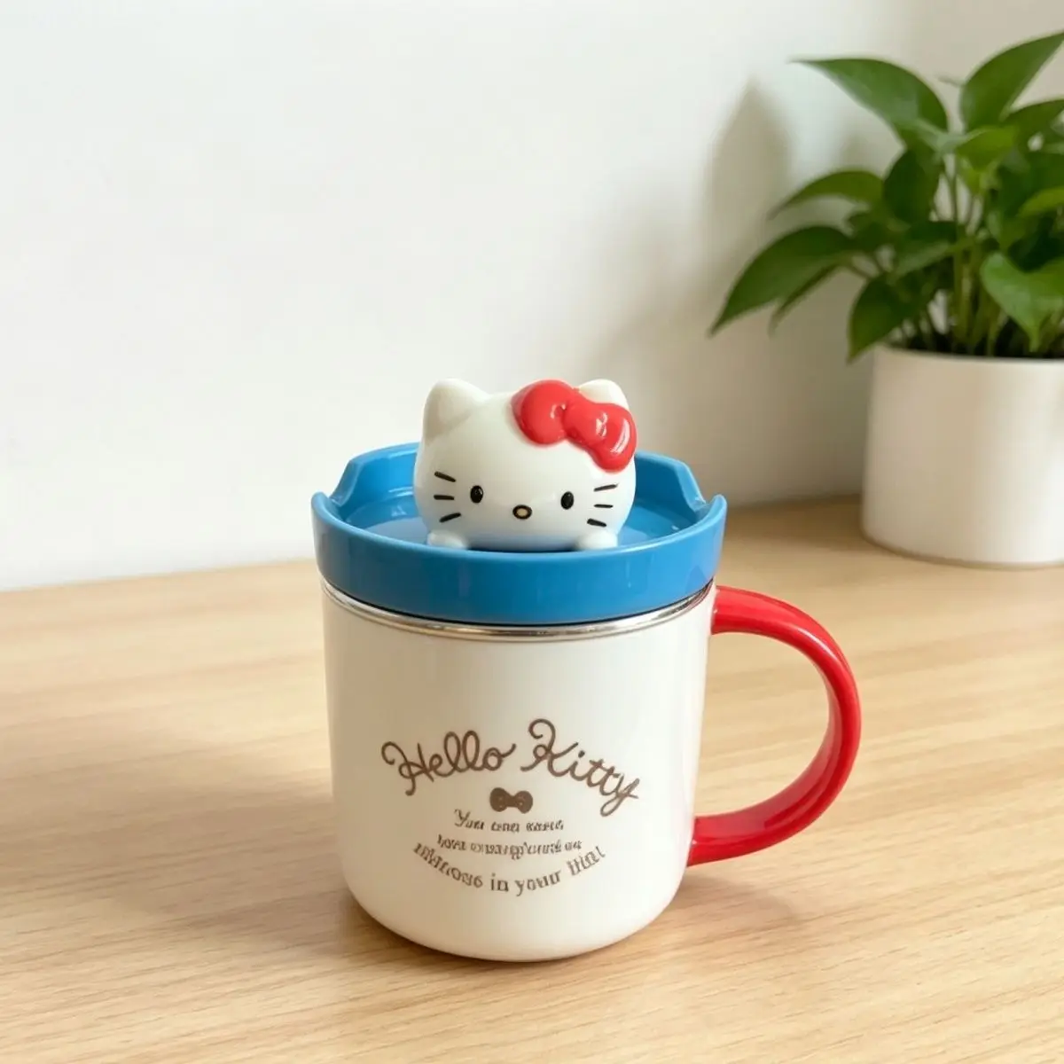 Anime Sanrio Lovely Hello Kitty DIY Ceramic Coffee Mug with Lid Built-in Phone Holder Cute Daily Drinking Cup for Home Use Cute