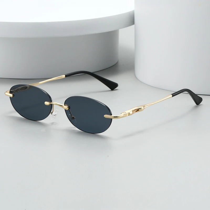 Frameless Oval Sunglasses Women Exquisite Quality Fashion Spring Hinge Female Shades Street Photography Trendy Glasses UV400