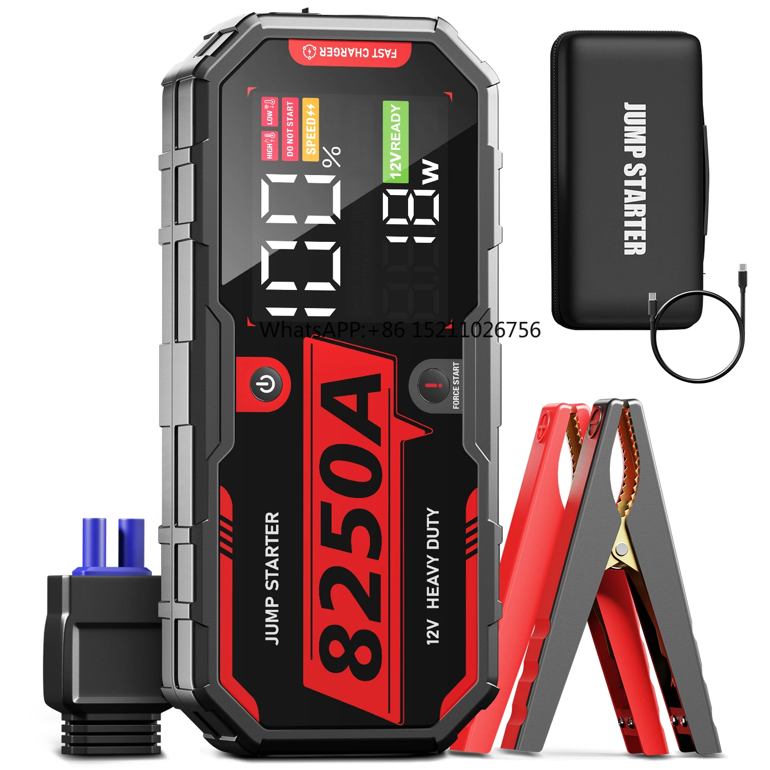 Portable 12V 8250A Car Battery Booster Jump Starter Pack for up 12L Gas 10L Diesel Engines Jumper Cable Included Emergency Tool