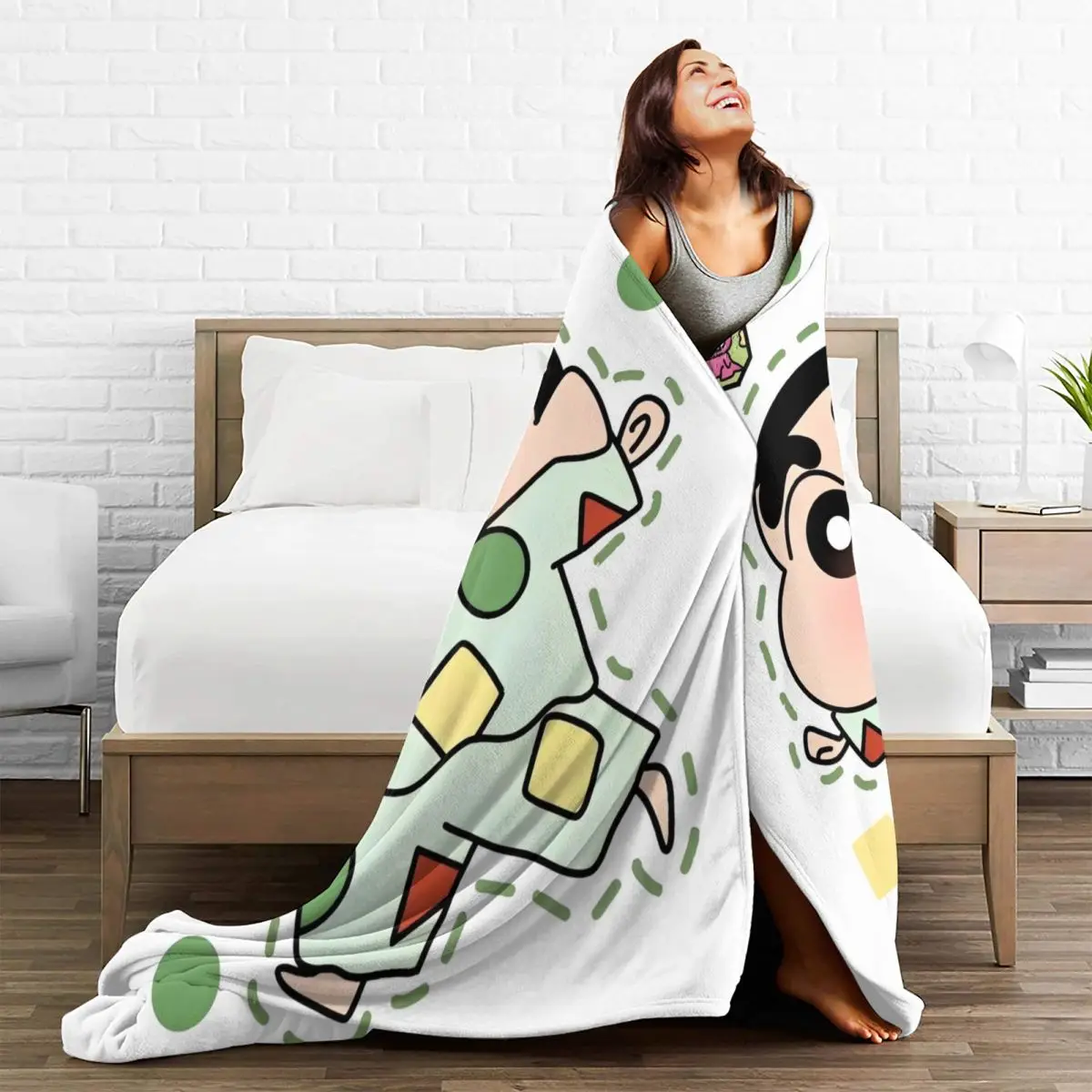 Miniso-Cobertor Kawaii para Sofá, Cadeira, Sofá, Capa de Cama, Colcha, Cama, Sofá, Cobertor Macio, Crayon Decorativo, Shin-chan