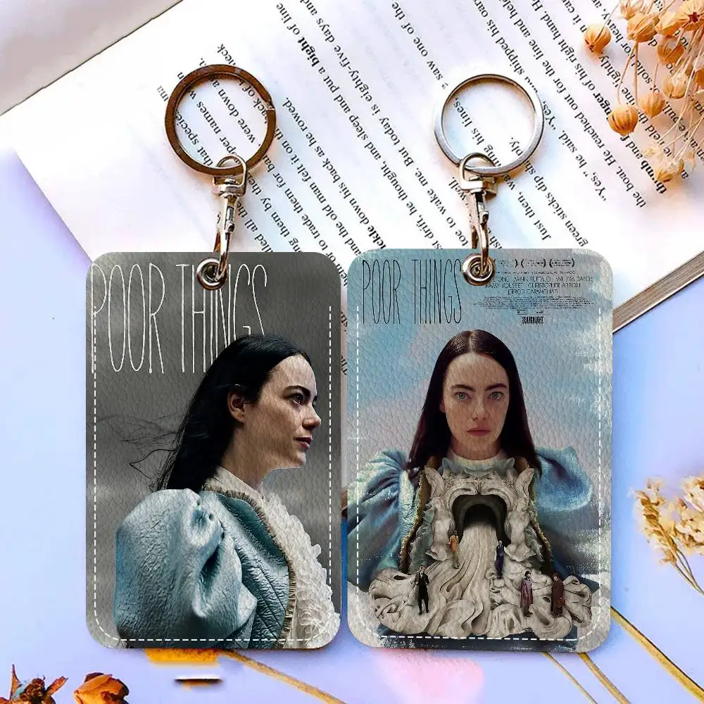 1pc Movie P-Poor T-Things Rectangle ID Card Case Keychain Access Card Bag Key Tag Ring Leather Card Holder Key Ring Access