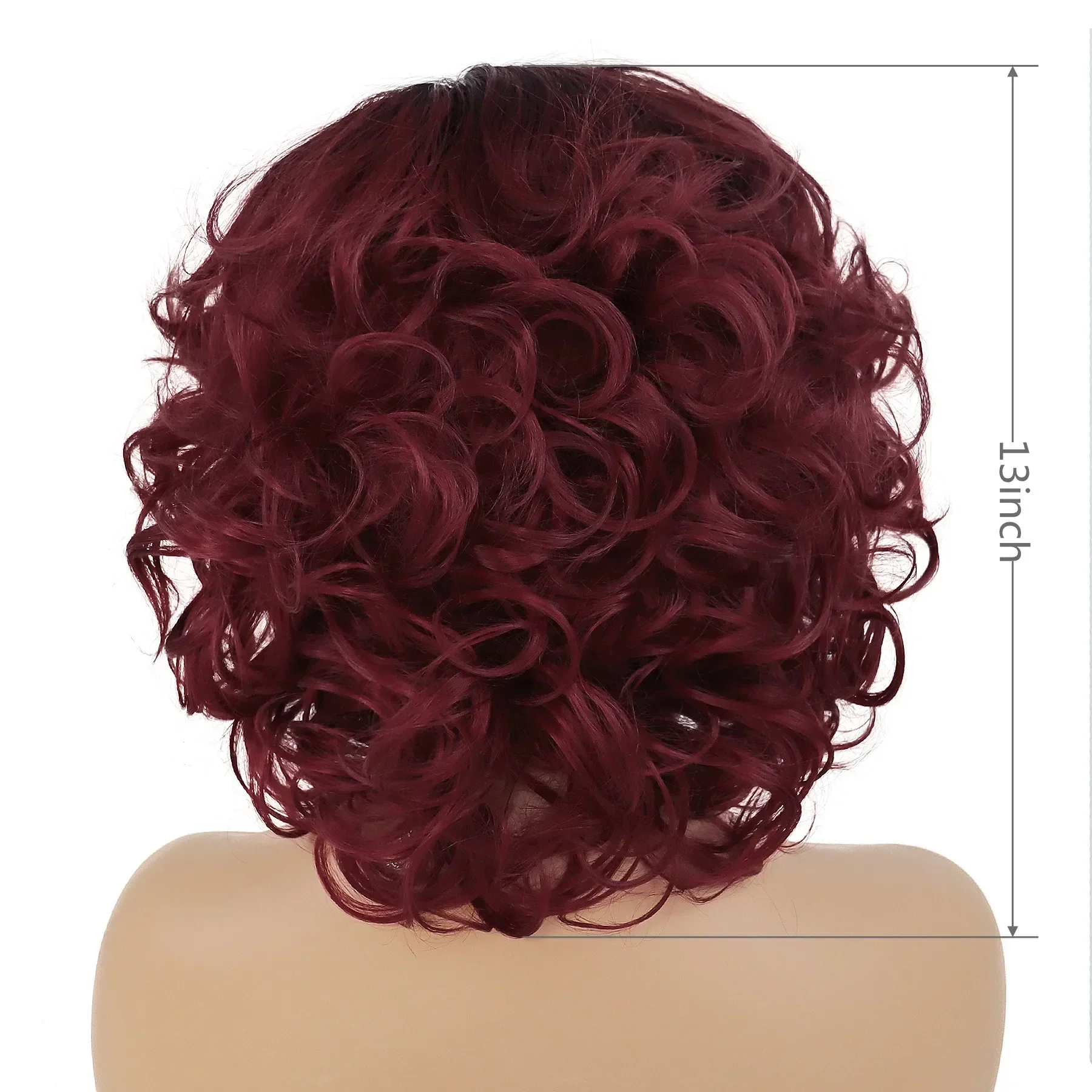 Rambut sintetis Wig Afro pendek Wig keriting besar untuk wanita Wig Ombre merah anggur ibu pendek rambut keriting lembut akar gelap rambut merah