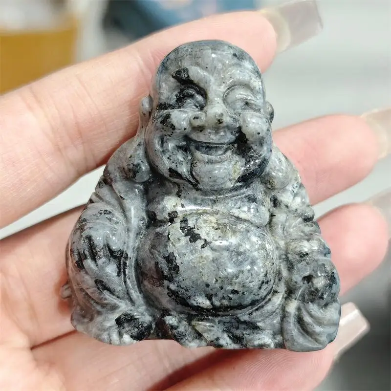 

Натуральный ларвикит, резьба Будды, статуя, исцеление фэншуй, драгоценный камень, поделки для детей, подарок на день рождения, 1 шт.