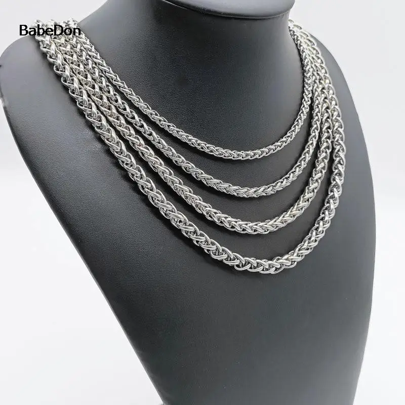 BabeDon 3MM-8MM STAINLESS STEEL TWIST LONG CHAIN NECKLACE FOR MEN Neck Punk Jewelry Pendant Accessories Male Chains