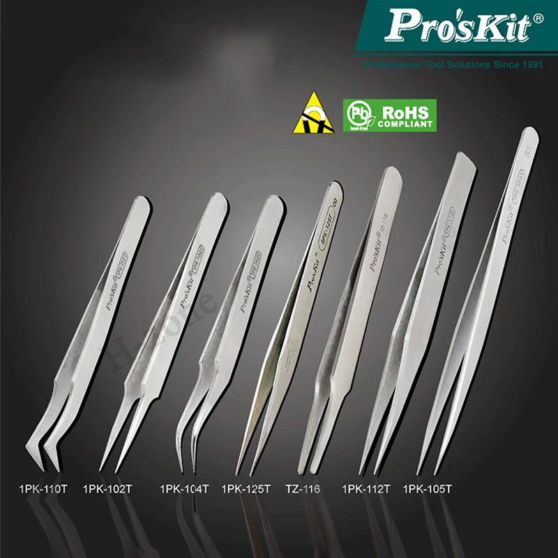 Proskit 1PK-101T Precision Tweezers AISI 304 Stainless Steel Non-magnetic Anti-corrosion Anti-rust For Electronic SMD Hand Tools