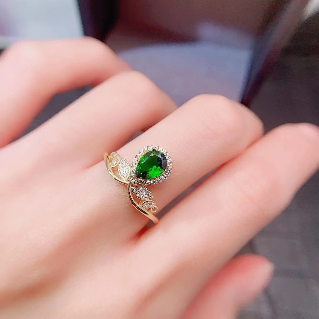 

925 Silver Royal Crown Ring for Engagement 5mm*7mm Natural Diopside Ring 3 Layers 18K Gold Plated Diopside Jewelry