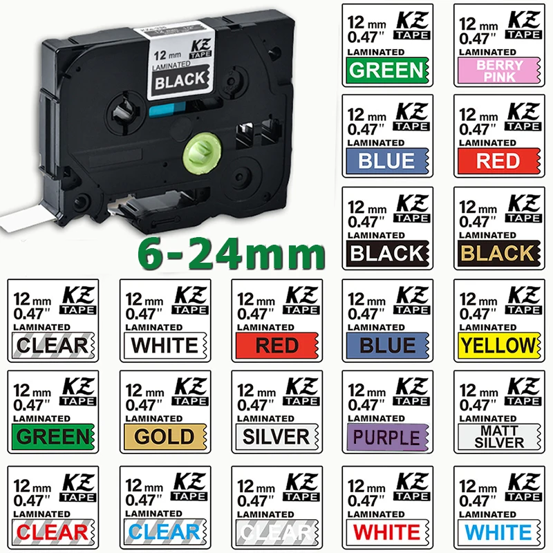 6-24mm  Compatible TZe-231 TZe121 TZ335 241 251 345 Label Laminated Tape FOR PT-H110 PT-210D PT-E550W PT-710BT