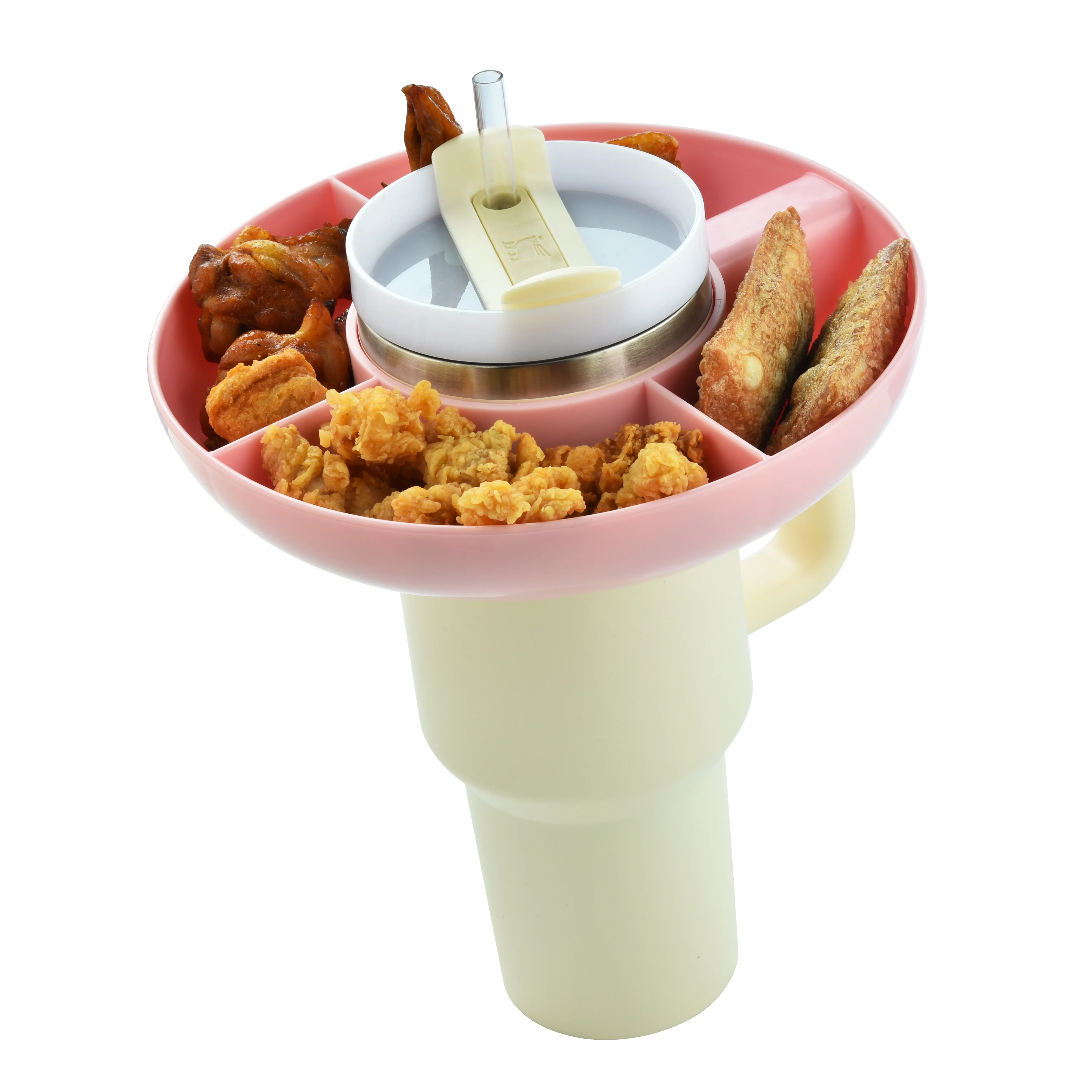 

1pc Stackable Snack Plate With Cup Holder for 40oz Tumbler， With 4 Compartments, Ideal For Outdoor Picnic, Home Movie Theater