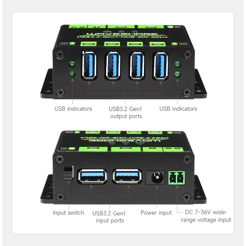 Industrial grade USB HUB, Multi Protections,Extending 4x USB 3.2 Ports, Switchable dual hosts,