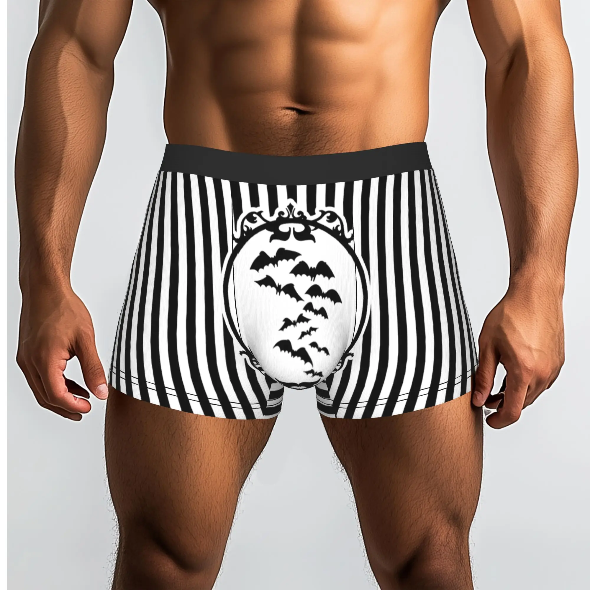 Customized Stripes Bats Boxer Shorts For Men 3D Print Goth Occult Witch Halloween Underwear Panties Briefs Stretch Underpants