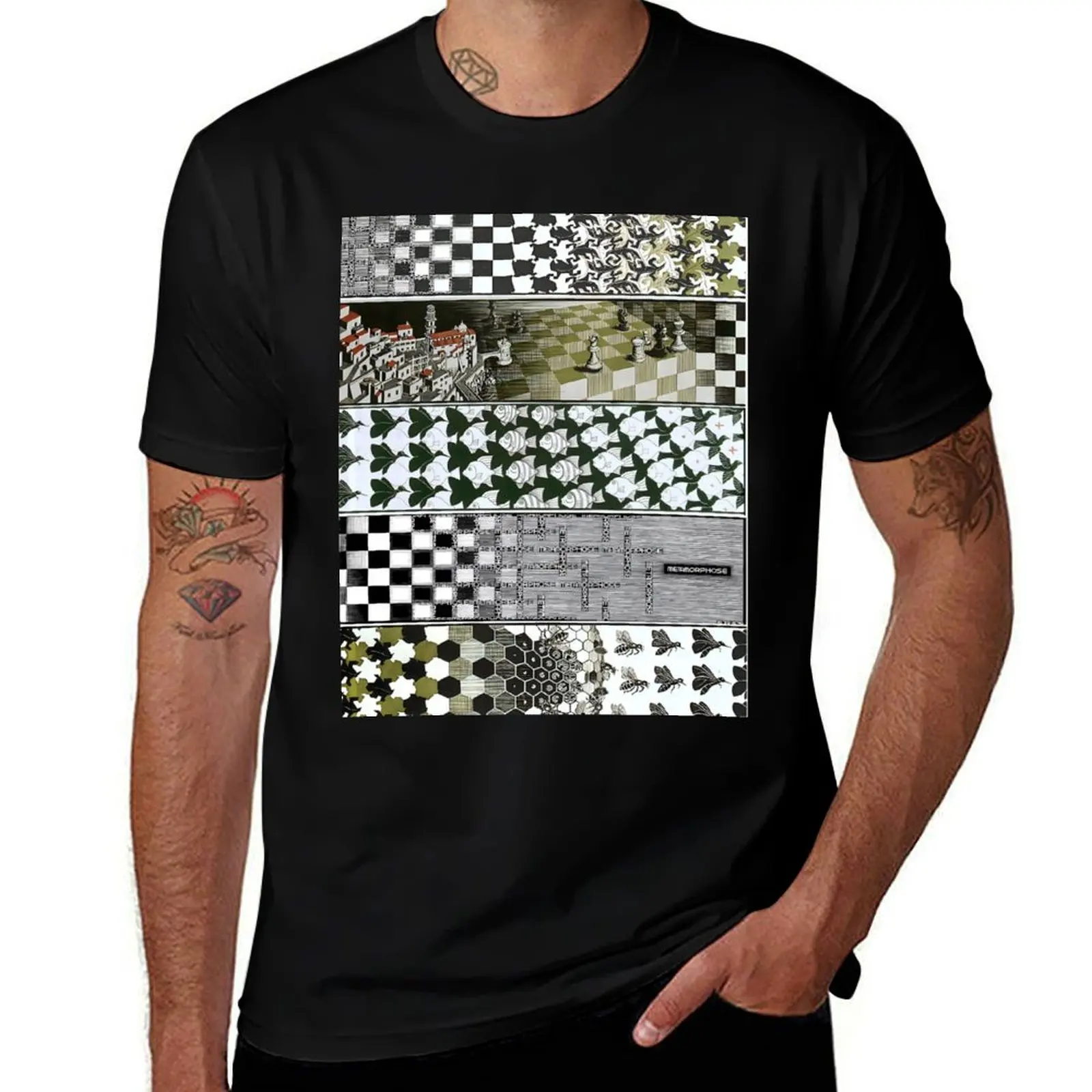 

M.C. Escher - Metamorphosis Mix T-Shirt t shirts designer man t shirt cotton high quality T-Shirt