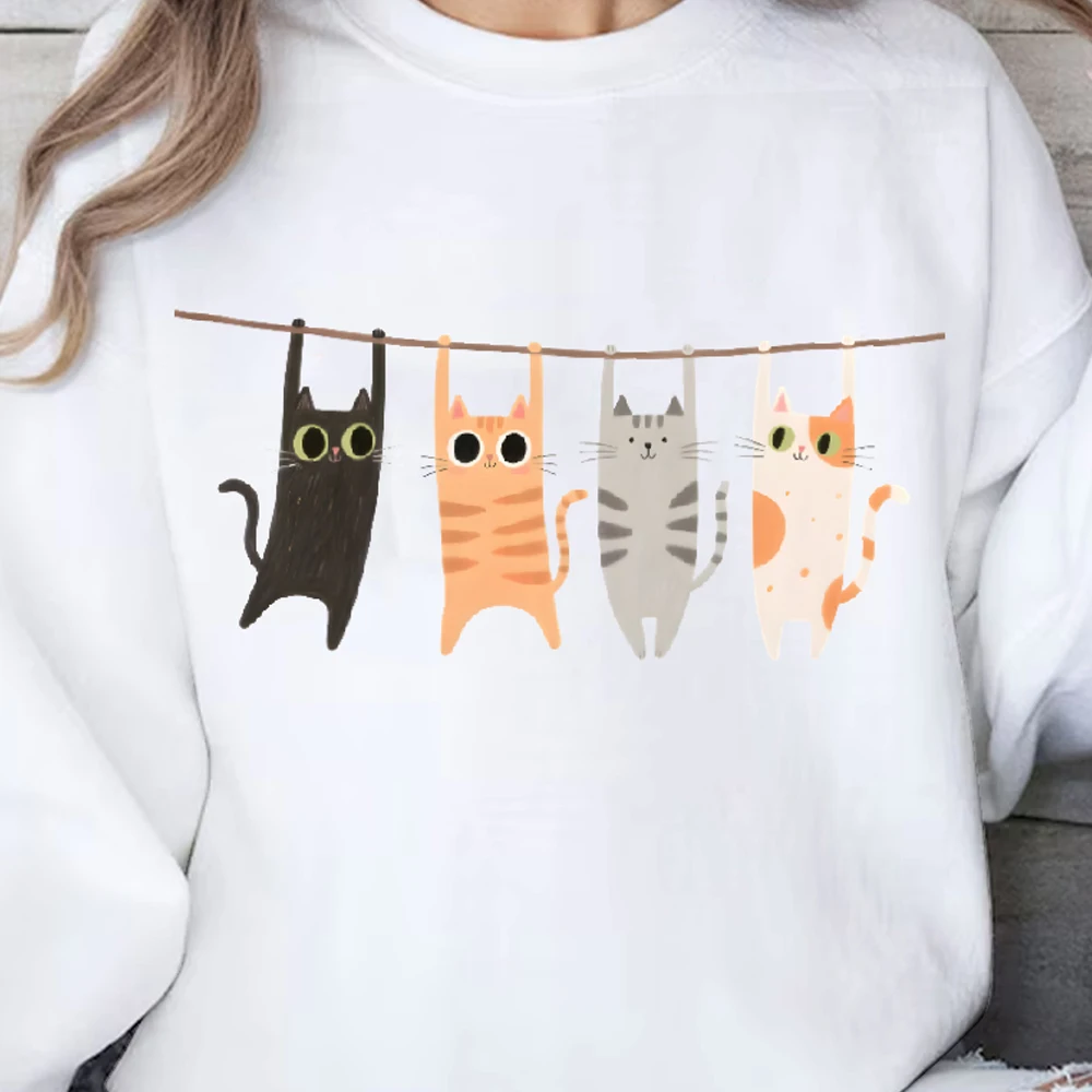 

Naughty Cute Cats On the Clothesline Casual Daily Wear Unisex Sweatshirt with Multiple Colors Versatile Stylish Pullover