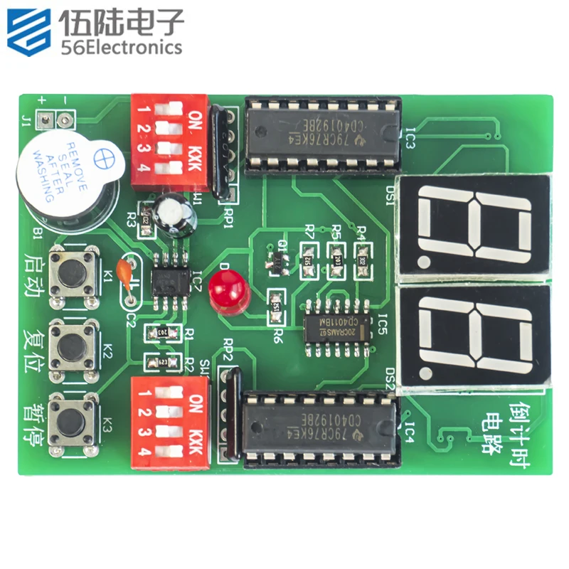 DIY Kit Electronic Circuit Two-bit Countdown Timer Circuit Kit Self Assembly Components Spare Parts for Traning and Teaching