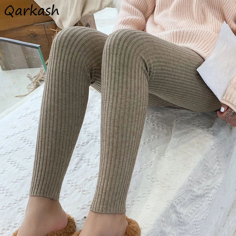 Thermal Thicker Legging Women Solid All-match Streetwear Female Autumn Winter Plush Fashion Simple Students Mid Waist Elastic