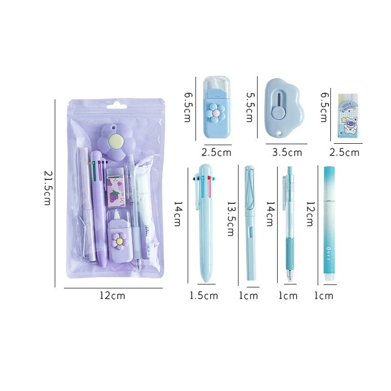 School Stationery Student Pen 7-In-1 Set Back To School Gel Pen Highlighter Ballpoint Pen Eternal Pencil Correction Tape Eraser