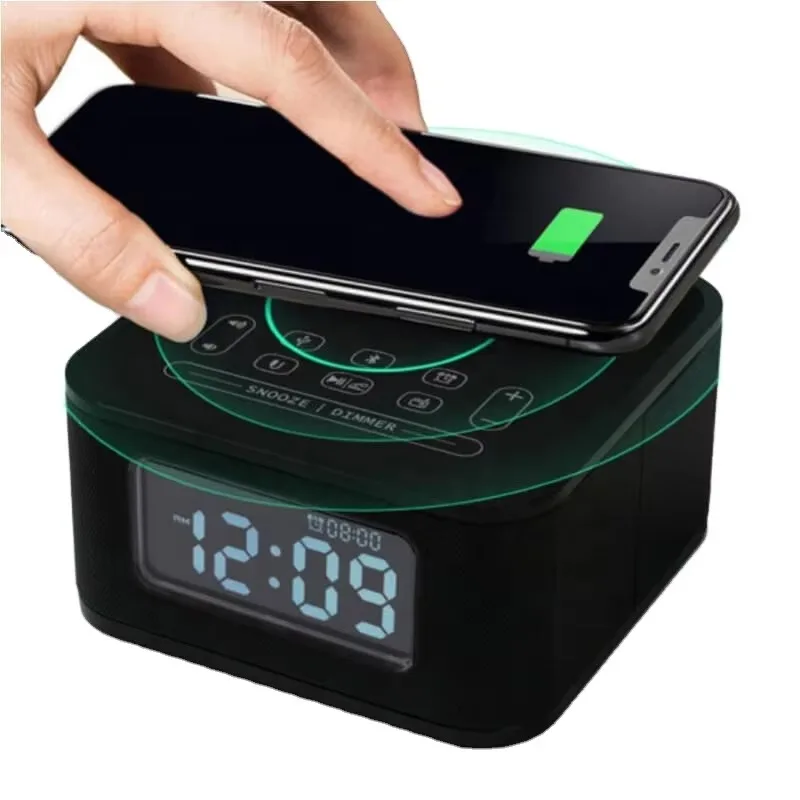 Mobile Phone Wireless Charger Dual USB Digital Alarm Clock Desk Light Emitting Diode Digital Alarm Clock