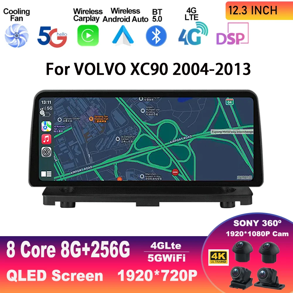 12.3 Inch Android 13 For VOLVO XC90 2004-2013 Car Radio Multimedia Video Player GPS Navigation  5G WIFI CarPlay Auto 360 Camera