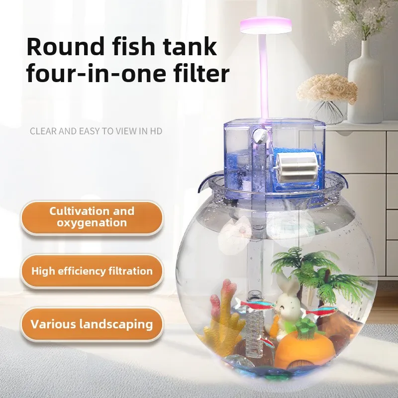 

Jinlijia round fish tank filter oxygenated three-in-one small filter box ceramic tank quiet drip box waterfall