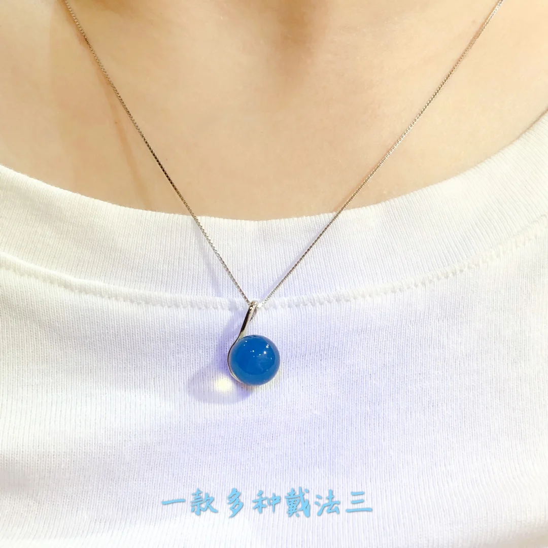 Mexican Blue Amber Pendant Necklace with 8mm 9mm Beads Sterling Silver 2 in 1 Minimalist Collar Jewelry for Women