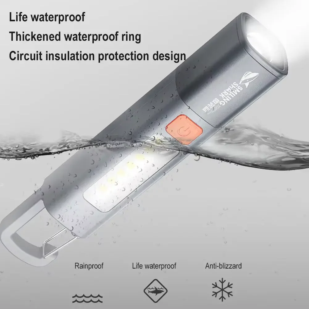 Strong Lighting ABS Flashlamp USB Charging Portable Outdoor EDC Torch Camping Hanging Flashlights Telescopic Focus COB Side Lamp