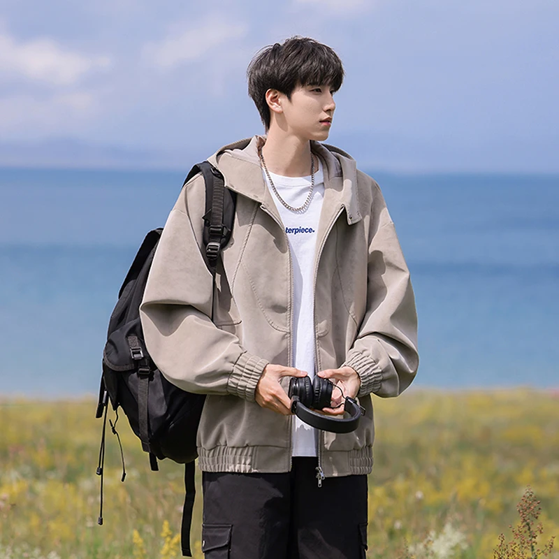 

Уличная мужская куртка Высококачественная и модная куртка для рыбалки Удобная кожаная куртка с капюшоном Новая мужская весенне-осенняя куртка