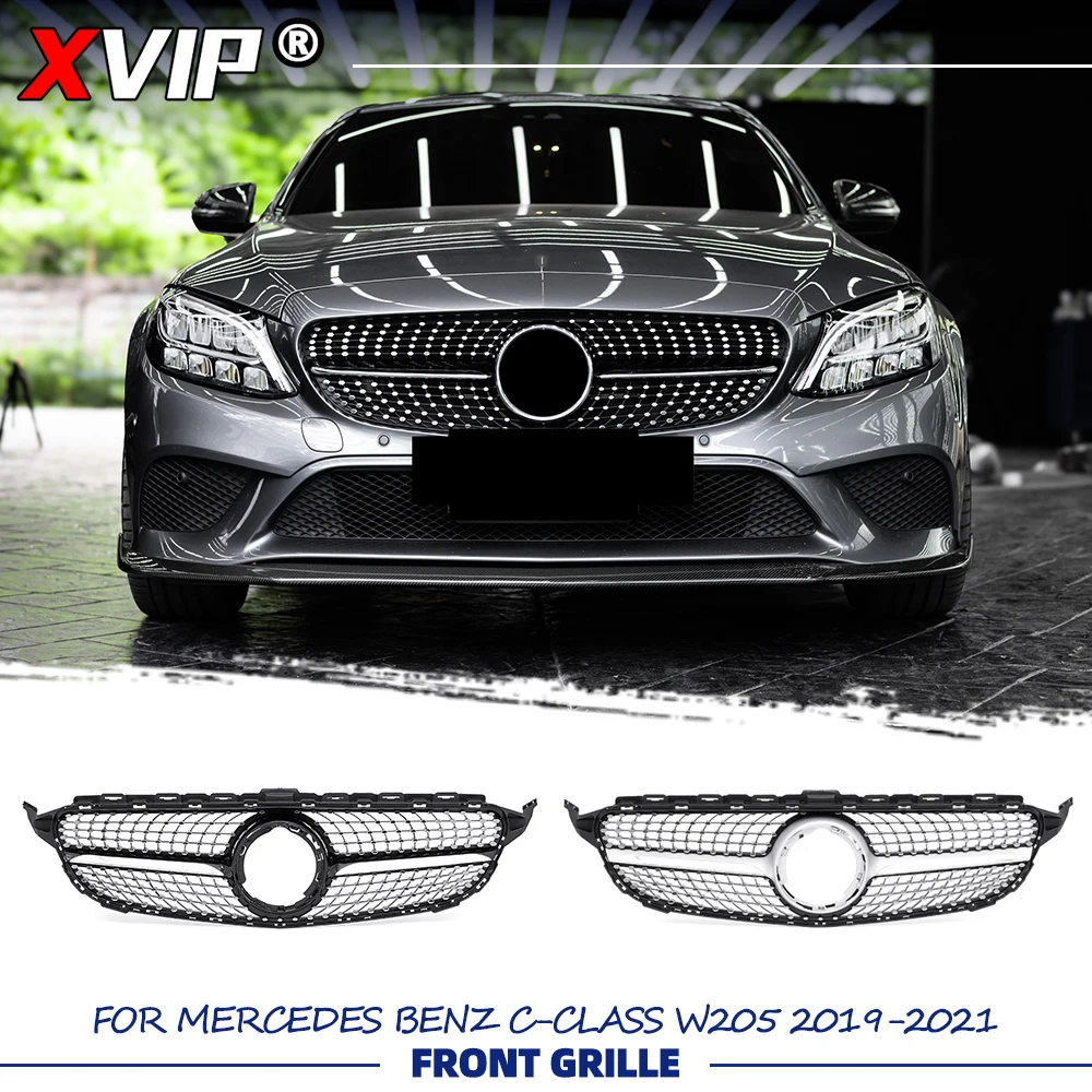 

XVIP Chrome Black Diamonds Style Racing Grille Silver Bumper Grille For Mercedes Benz C-Class W205 2019-2021 C180 C200 C300 C43