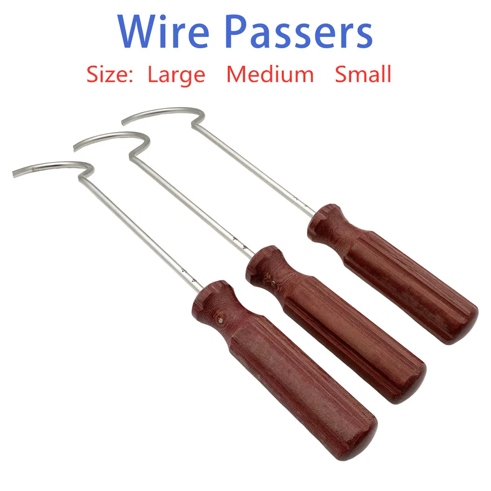 Stainless Steel wire threading device Wire Guider with Wooden handle Pet Orthopedic Instrument 1PC