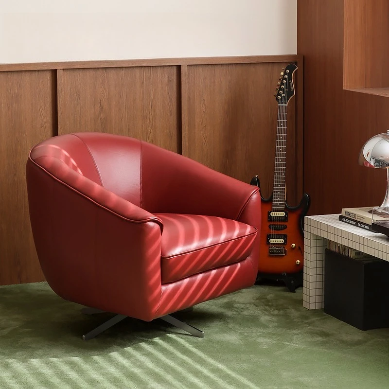 360 degree rotatable full leather stainless steel single sofa leisure chair, sofa chair