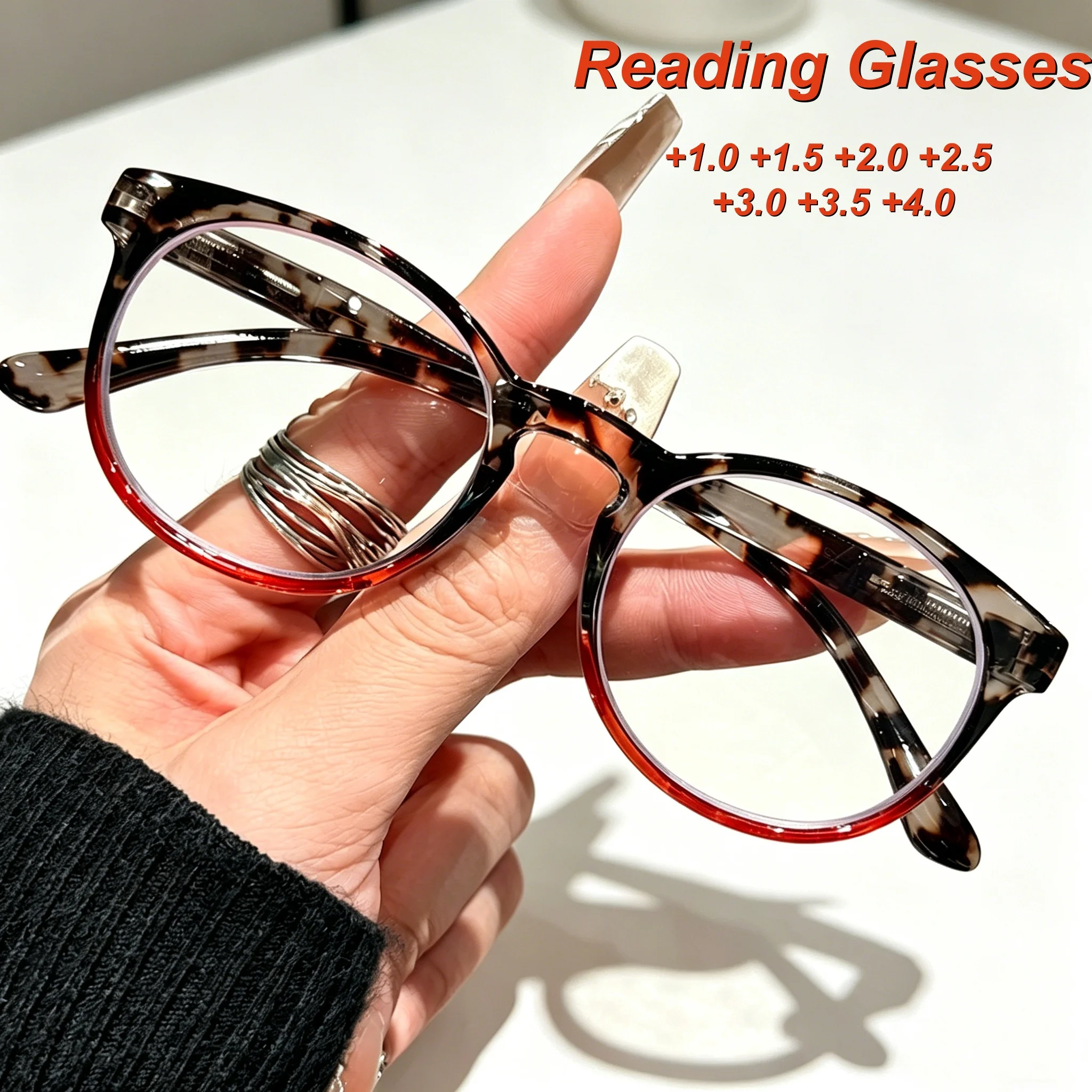 

2026 New Fashionable HD Round Frame Women's Reading Glasses Ultra Light Neutral Spring Leg Color Blocked Anti Blue Light Glasses
