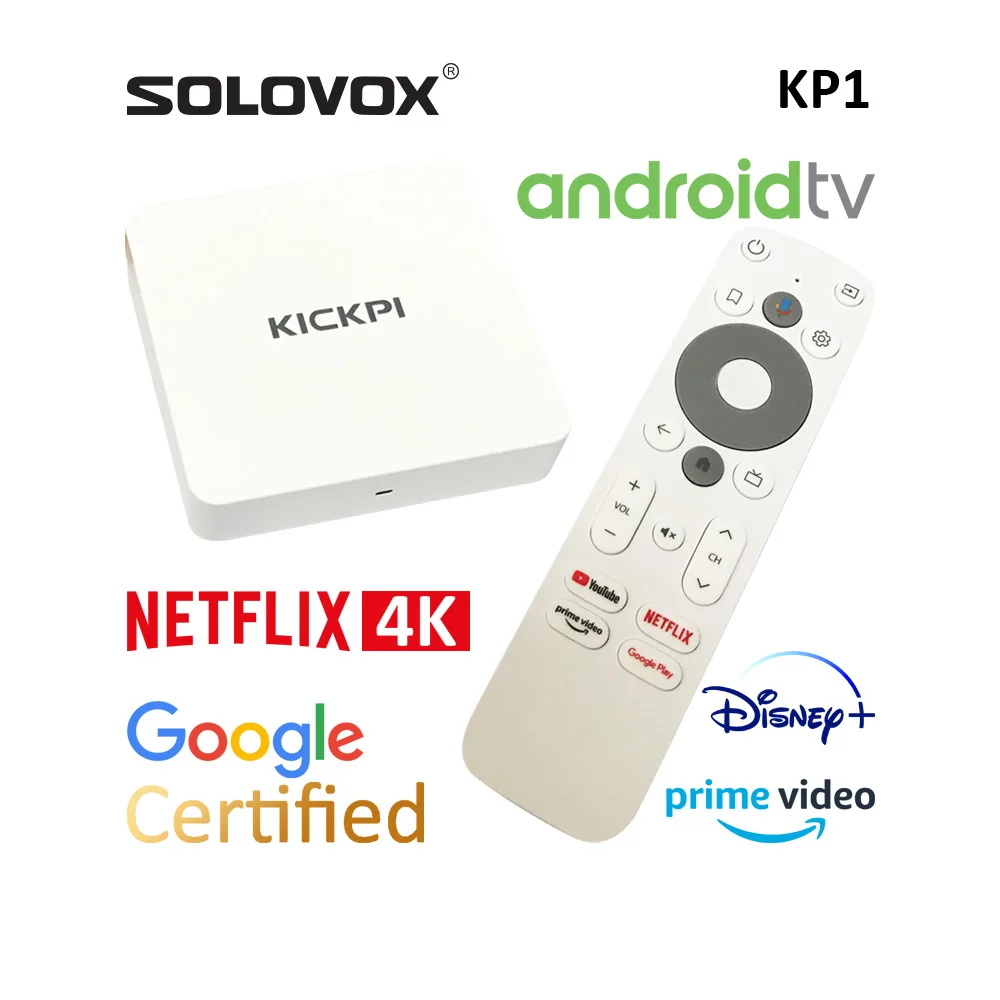 SOLOVOX Androidtv 11 KP1 Box Сертифицированный Google Netflix 4K Full HD Поддержка DDR4 2 ГБ ОЗУ 32 ГБ ПЗУ KICKPI Android ТВ-плеер