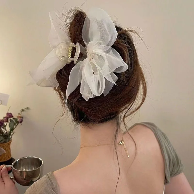 Nieuwe Mesh Boog Grip Clip Vrouwelijke Paardenstaart Vlecht Haar Klauw Clip Elegant Meisje Haar Clip Haaraccessoires Cadeau Hoofdtooi