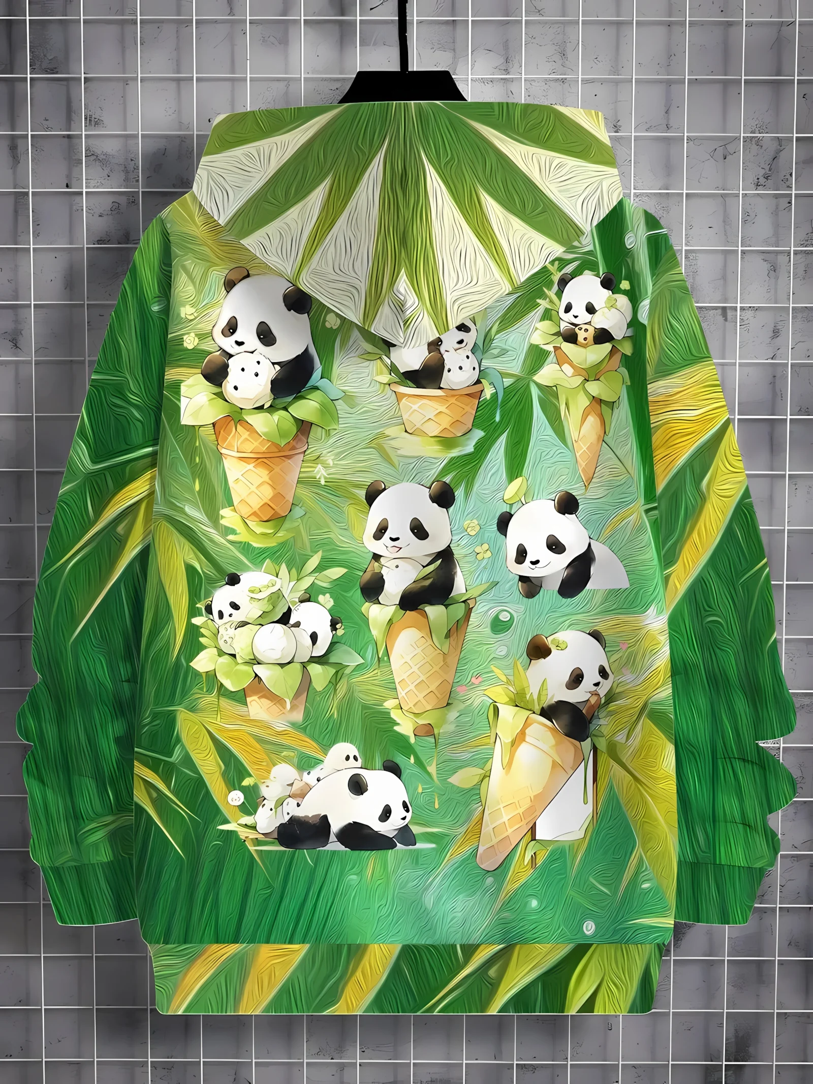 سترة بغطاء للرأس جديدة مريحة للأطفال لخريف 2025 ثلاثية الأبعاد مطبوعة على آيس كريم الباندا بلوفر غير رسمي وعصري