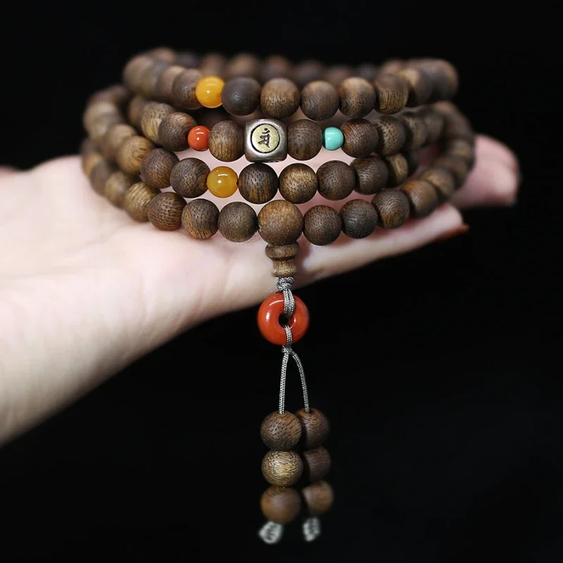 Genuine Kalimantan agarwood bracelet 108 Buddha beads necklace natal year high-end men's and women's cultural games