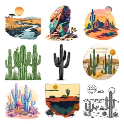 Fashion Desert Cactus T-shirt Stickers Heat Transfer Sticker For Clothing DIY Vinyl Iron on Hot Press Washable Cartoon Applique