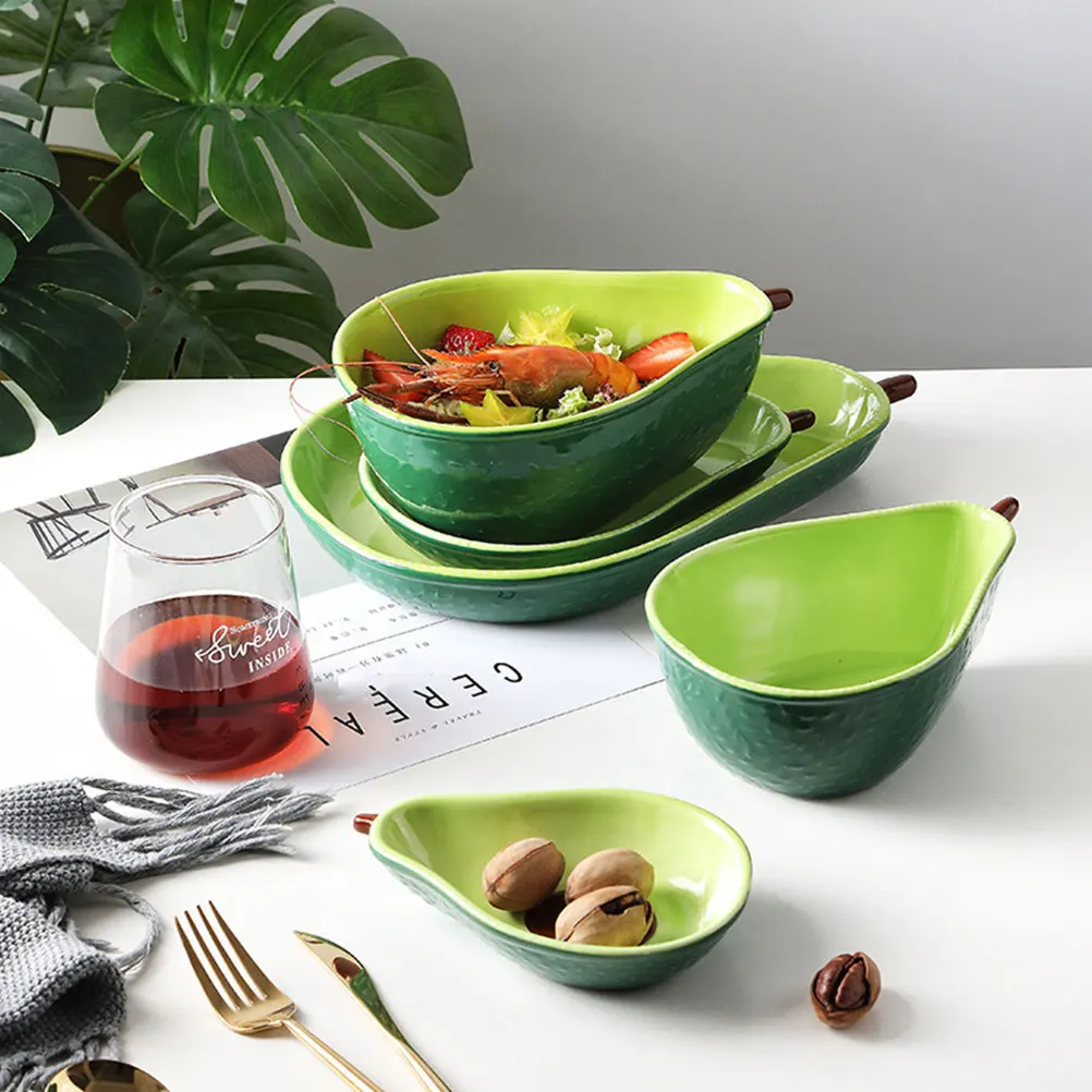 

2Pcs Avocado Ceramic Trays Large Capacity Fruit Plates Candy Nuts Holder for Home Banquet Office Plate