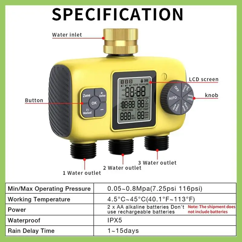 

3-Way Smart Watering Controller Automatic Watering Irrigation Timer Foroutdoor Garden Lawn Greenhouse Plants