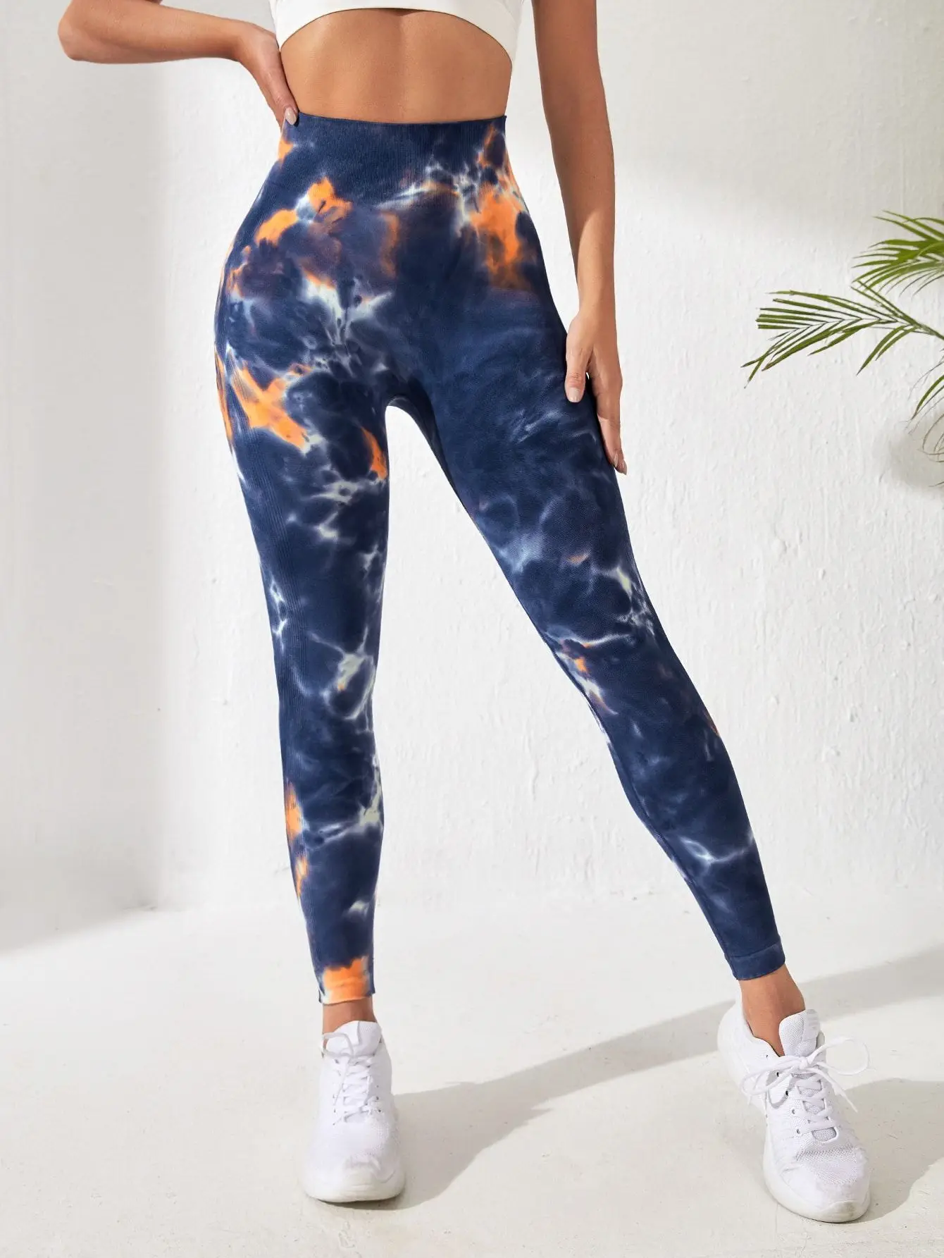 High Wasit Seamless Leggings Women Tie Dye Printed Leggings High Elatic Knitted  Fitness Trainning Tight Hip Lifting Yoga Pants