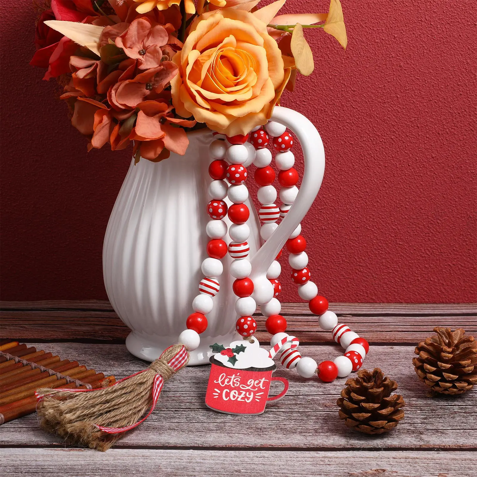 

DIY Natural Wood Beads String Handcrafted Tassel Garland for Rattan Wall Art Bohemian Home Decor Indoor Ornament Gift