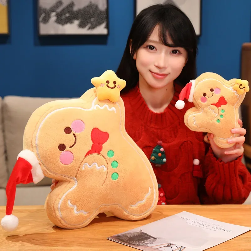 20/40cm Christmas Gingerbread Man Plush Pillow Star Hat Soft Stuffed Figure Xmas Holiday Home Decor Collectible Gift for Fans