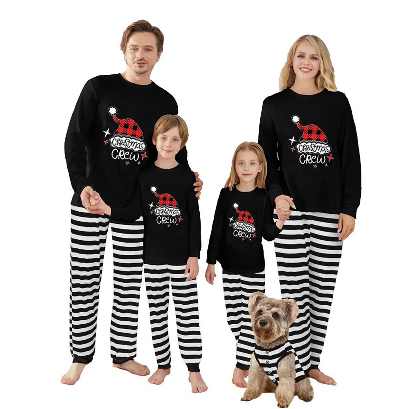 Christmas Pajamas for Family Long Sleeve Santa Hat Print Tops Stripes Pants Set Xmas Party Holiday Sleepwear  Pyjamas Homewear