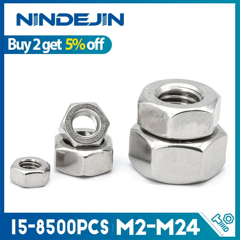 NINDEJIN 15-8500pcs Hexagon Nuts M2-M24 Stainless Steel Metric Hex Nuts Wholesale