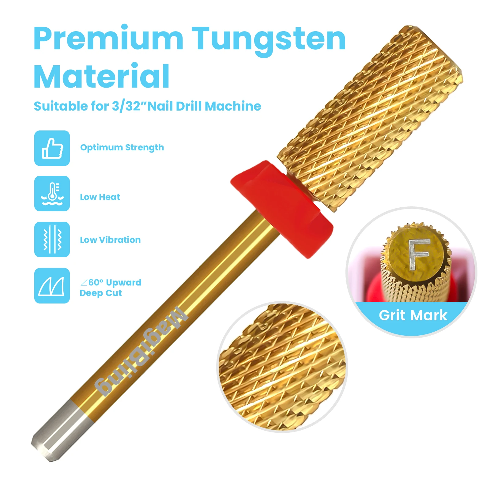 MagiBling Punte da trapano per unghie Super Cut Punta professionale in metallo duro per strumenti per manicure per rimozione lucidatura gel duro per destrimani 3/32''