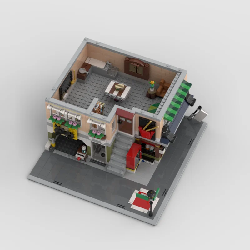 1462 قطعة MOC المعكرونة الدراجة متجر وحدات وحدات نموذج بناء هدية الكريسماس كتل تجميع لتقوم بها بنفسك لعبة التعليم الطوب عيد ميلاد