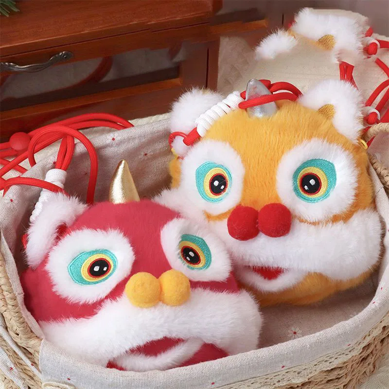 

Cute Chinese Animals Lion Dance Plush Crossbody Bag Mini Squishy Shoulder Purse Traditional Style Kid Coin Bag for New Year Gift