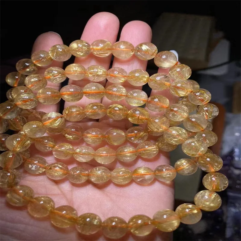 Natural Gold Rutilated Quartz Single Circle Bracelet with Clear Lines