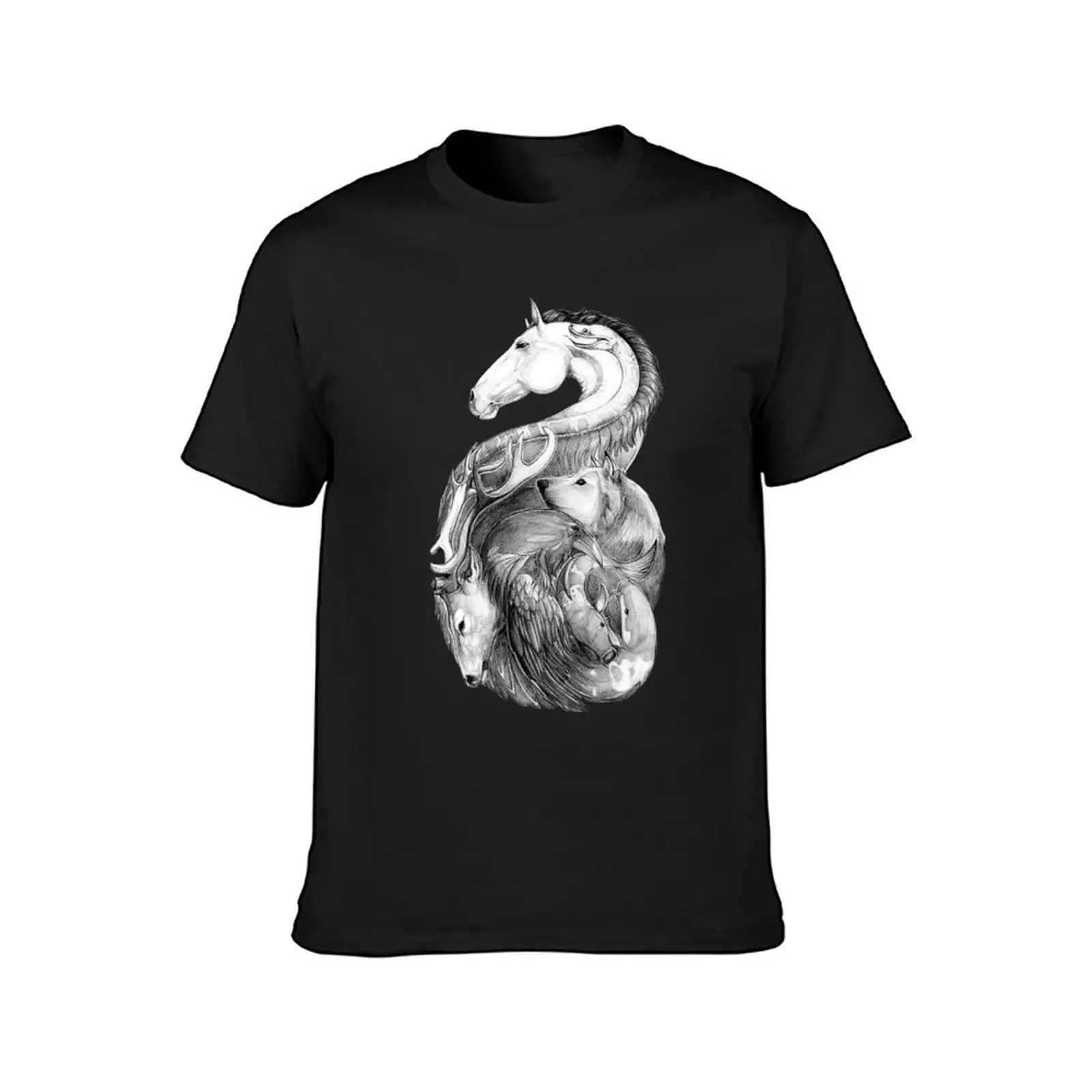 DEER HORSE WOLF CROW AND FISHES T-Shirt plus sizes korean fashion customizeds mens tall t shirts